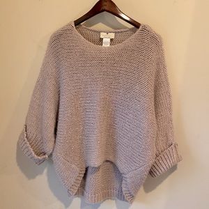 Blush/silver knit dolman cut sweater.